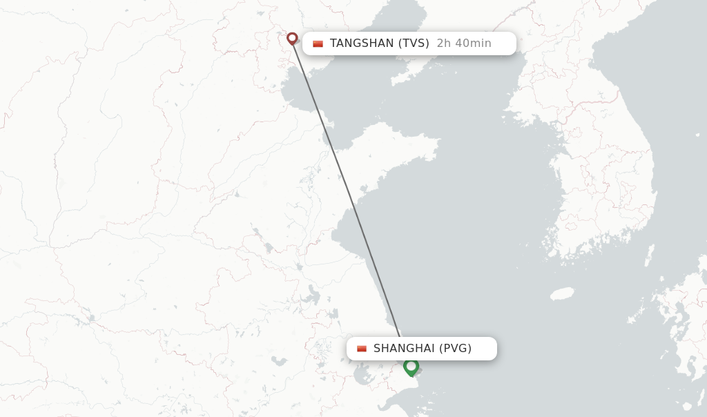 Flights from Shanghai to Tangshan route map