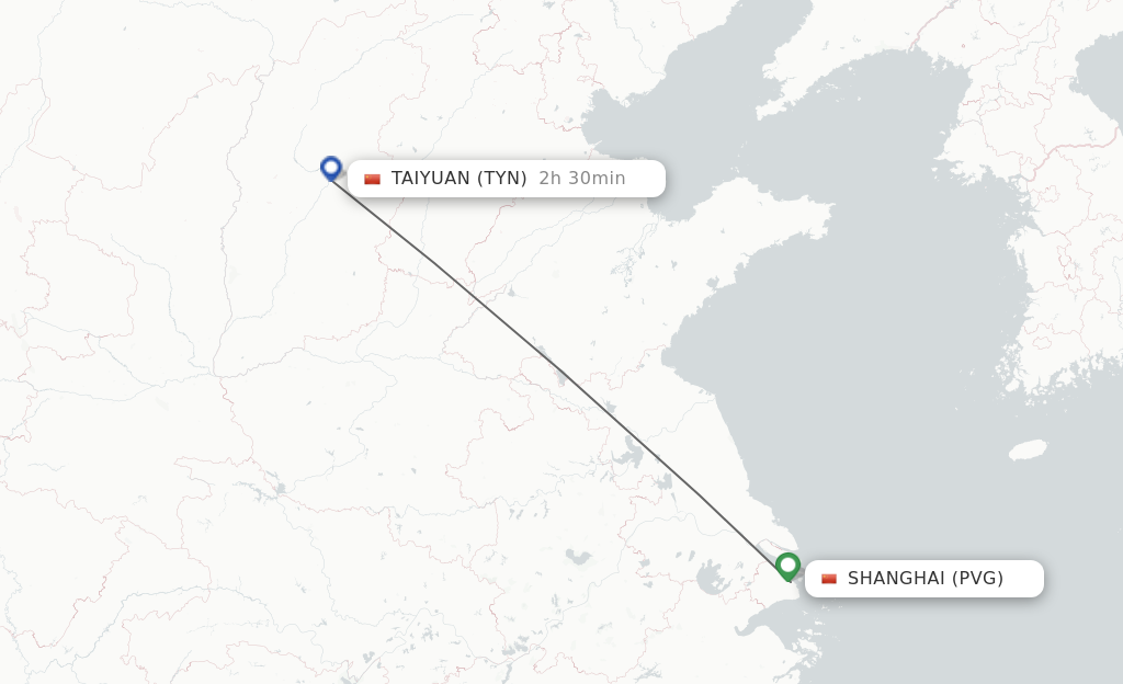 Flights from Shanghai to Taiyuan route map