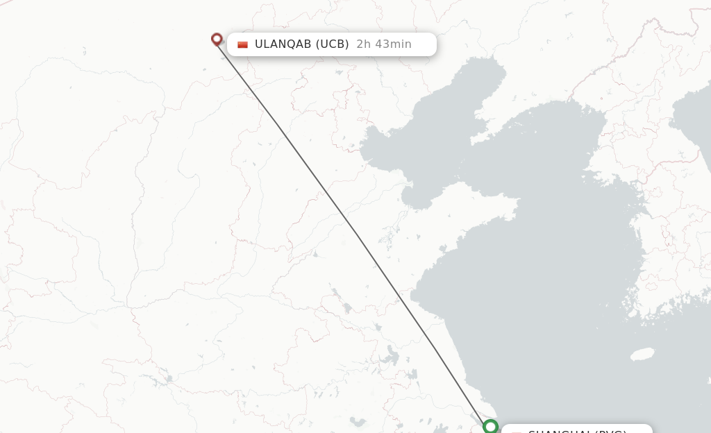 Flights from Shanghai to Ulanqab route map