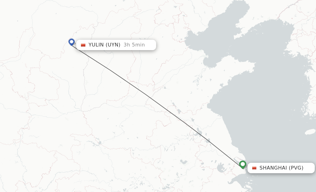 Flights from Shanghai to Yulin route map