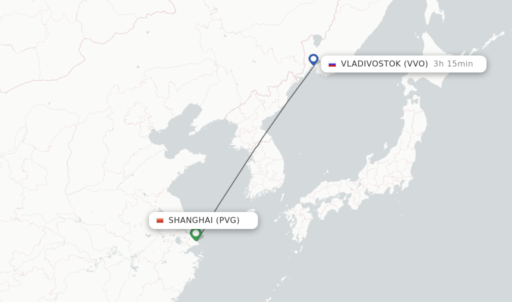 Flights from Shanghai to Vladivostok route map