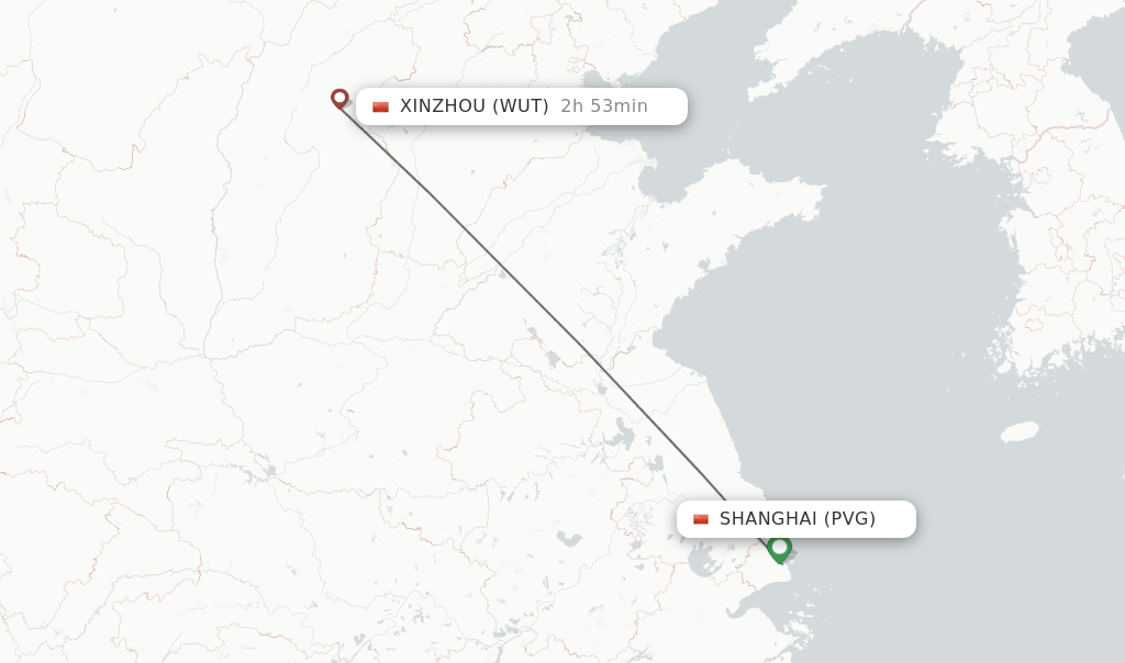 Flights from Shanghai to Xinzhou route map