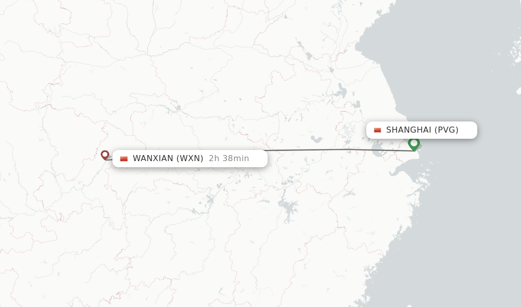 Flights from Shanghai to Wanxian route map