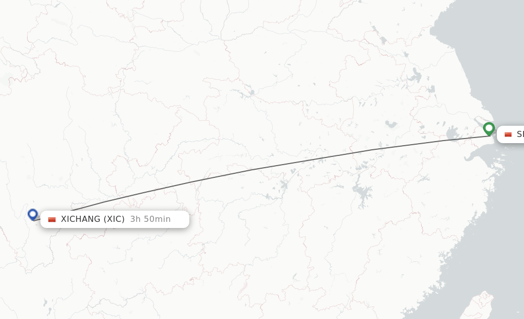 Flights from Shanghai to Xichang route map