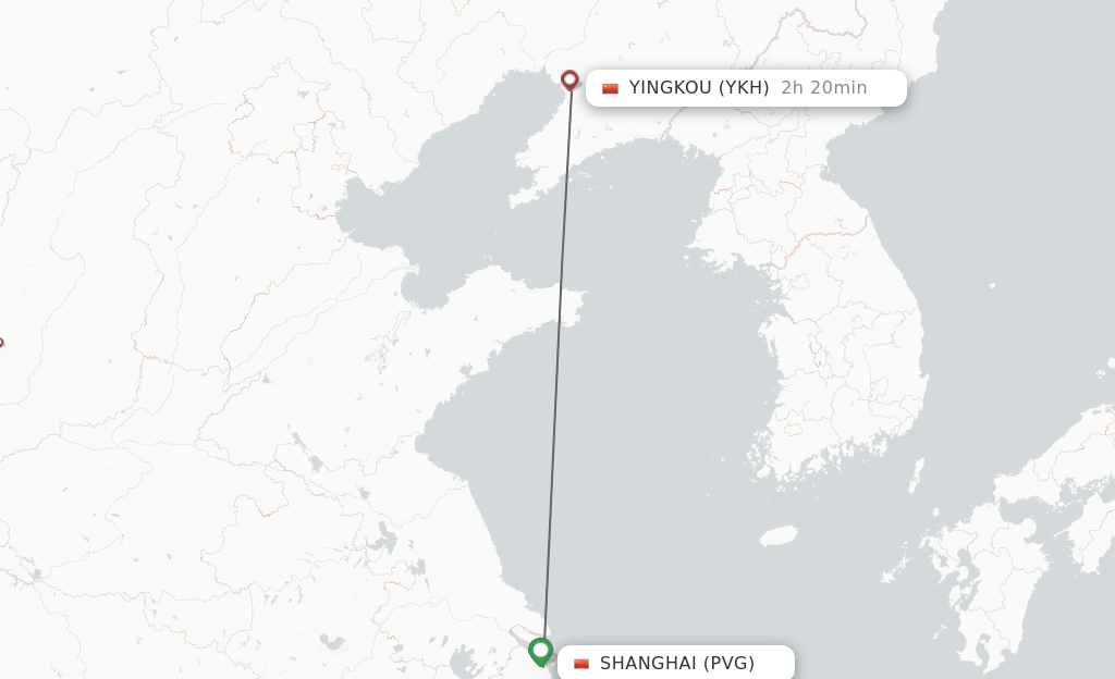Flights from Shanghai to Yingkou route map