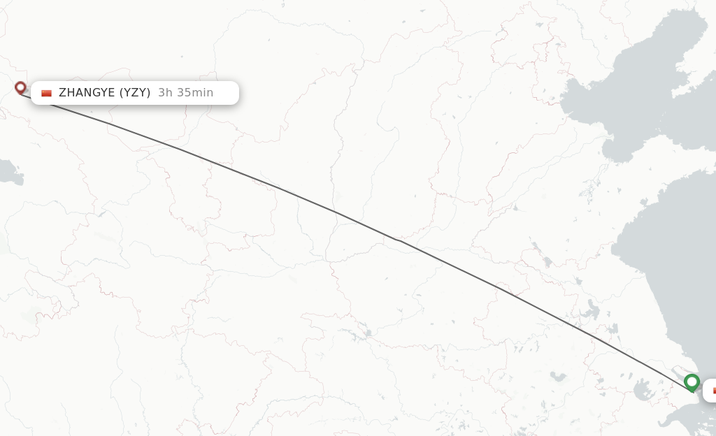 Flights from Shanghai to Zhangye route map