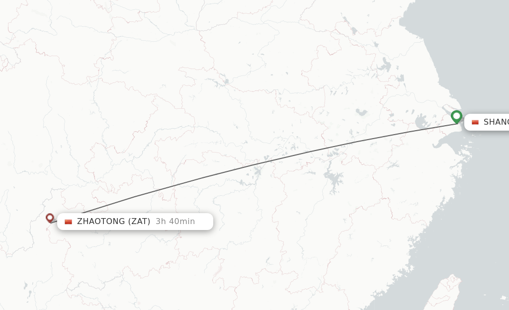 Flights from Shanghai to Zhaotong route map