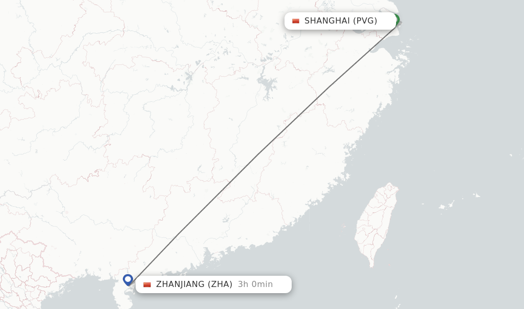 Flights from Shanghai to Zhanjiang route map
