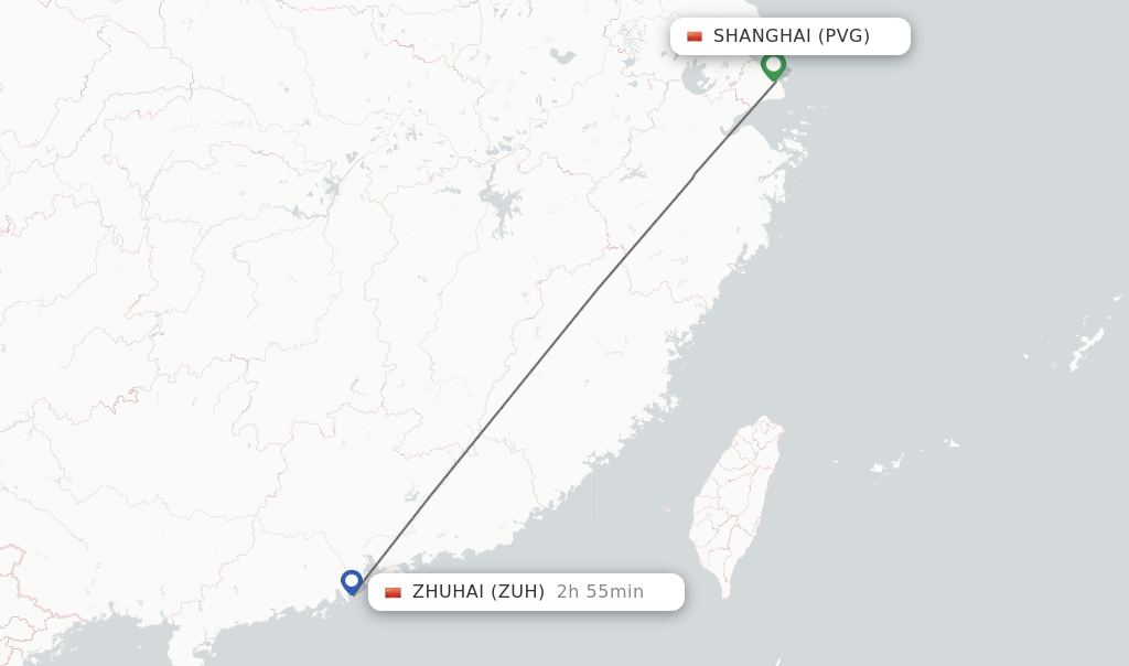 Flights from Shanghai to Zhuhai route map