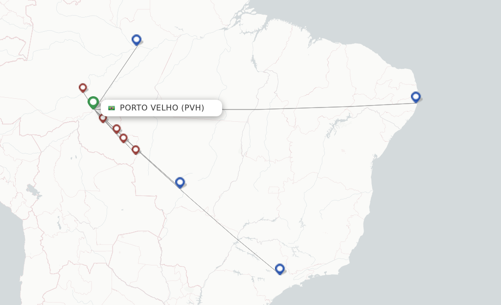 Route map with flights from Porto Velho with Azul