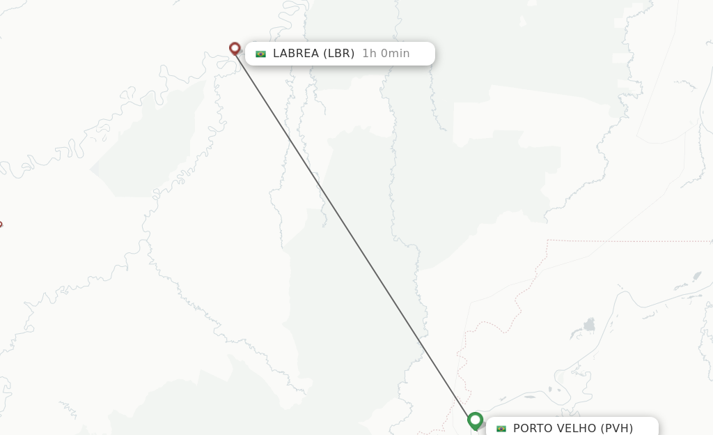 Flights from Porto Velho to Labrea route map