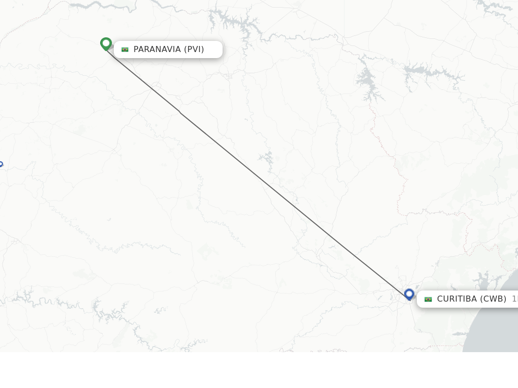Flights from Paranavia to Curitiba route map