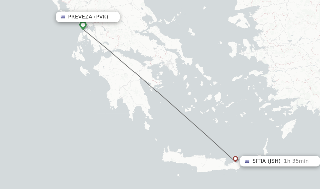 Flights from Preveza to Sitia route map
