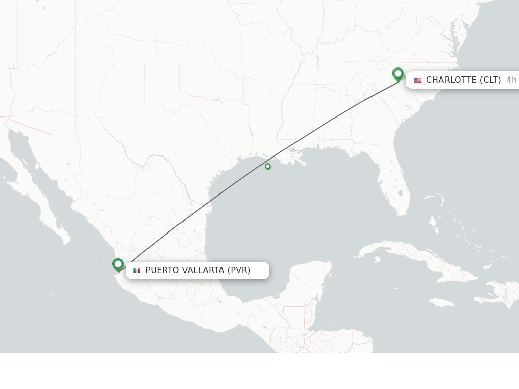 Flights from Puerto Vallarta to Charlotte route map
