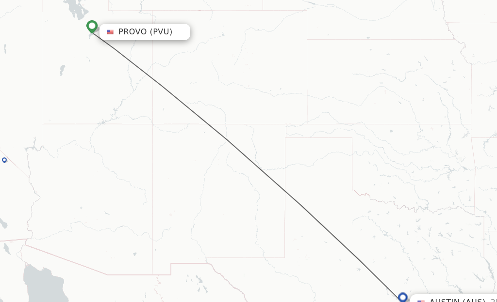 Flights from Provo to Austin route map