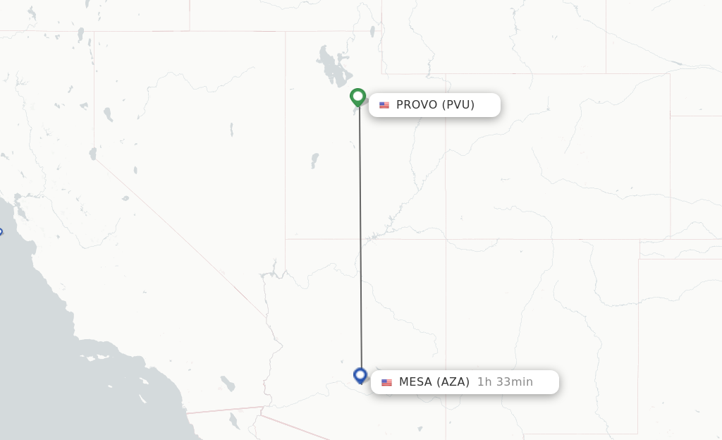 Flights from Provo to Mesa route map