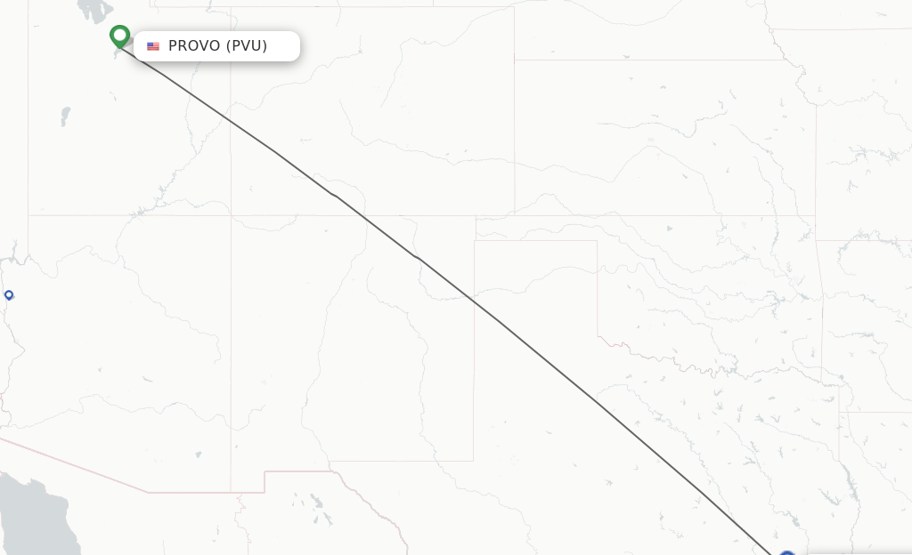Flights from Provo to Houston route map