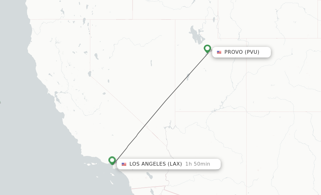Flights from Provo to Los Angeles route map