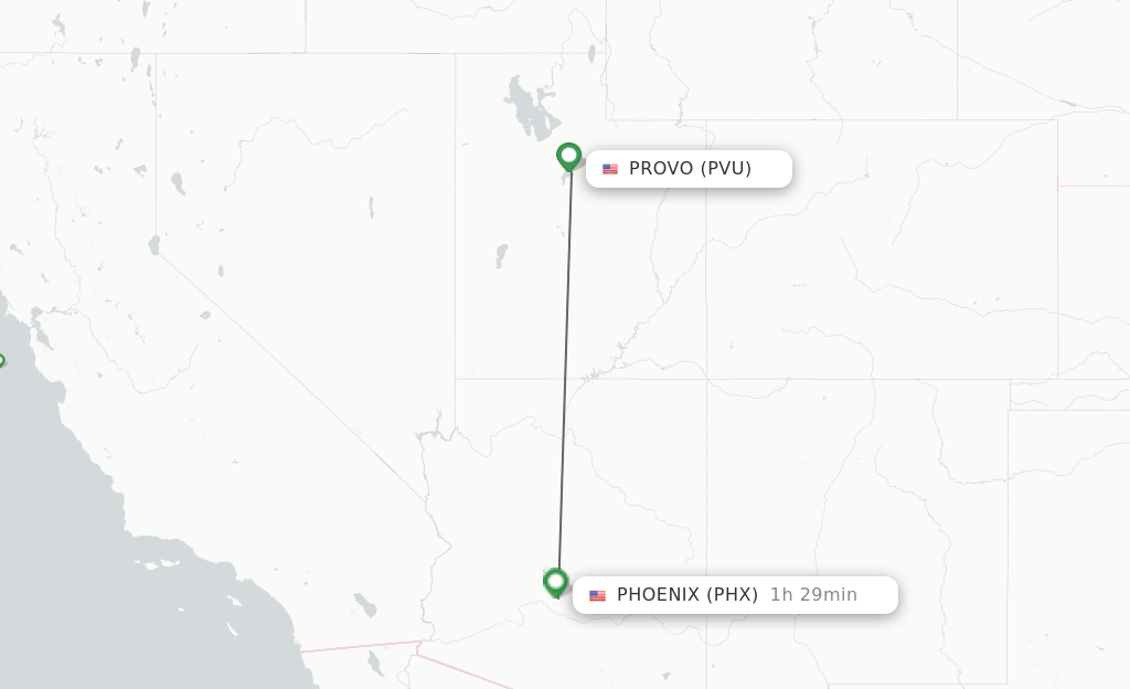 Flights from Provo to Phoenix route map