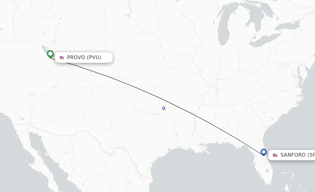 Flights from Provo to Orlando route map