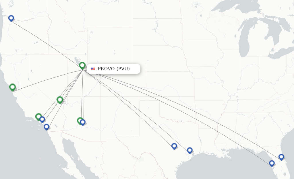 Flights from Provo to Nashville route map