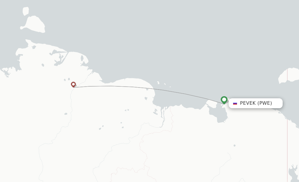 Route map with flights from Pevek with Yakutia