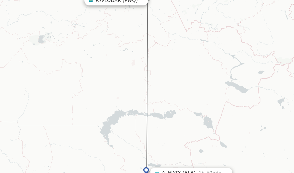 Flights from Pavlodar to Almaty route map