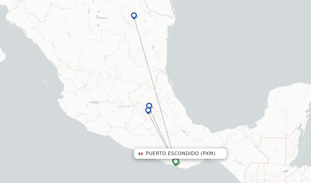 Route map with flights from Puerto Escondido with Viva