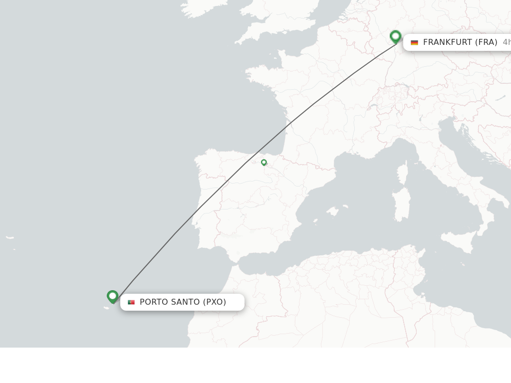 Flights from Porto Santo (Madeira) to Frankfurt route map