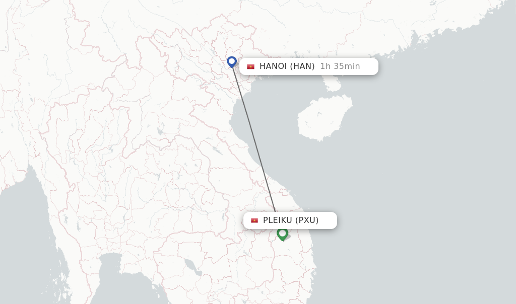 Flights from Pleiku to Hanoi route map