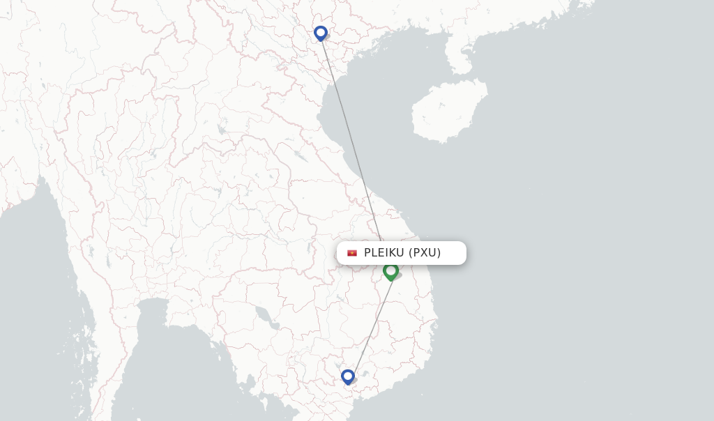 Route map with flights from Pleiku with VietJet