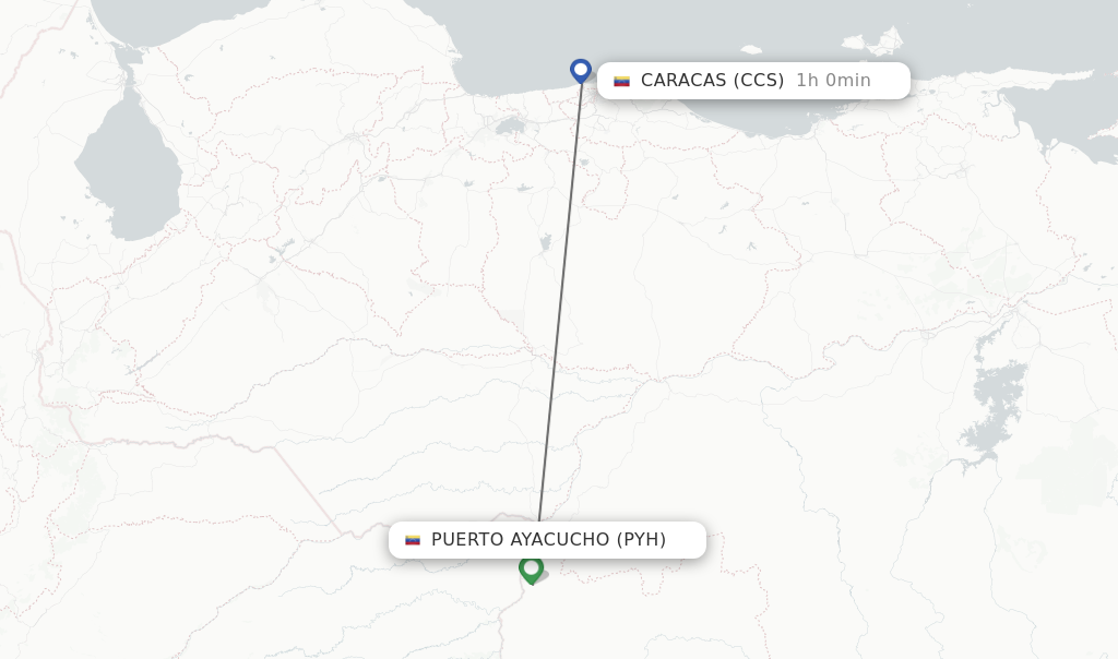 Flights from Puerto Ayacucho to Caracas route map