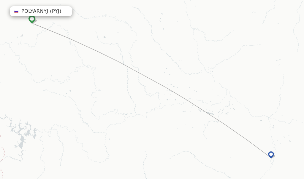Route map with flights from Polyarnyj with Yakutia