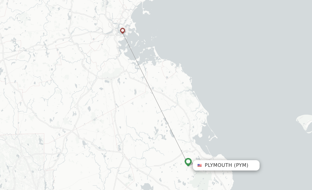 Route map with flights from Plymouth with Southern Airways Express