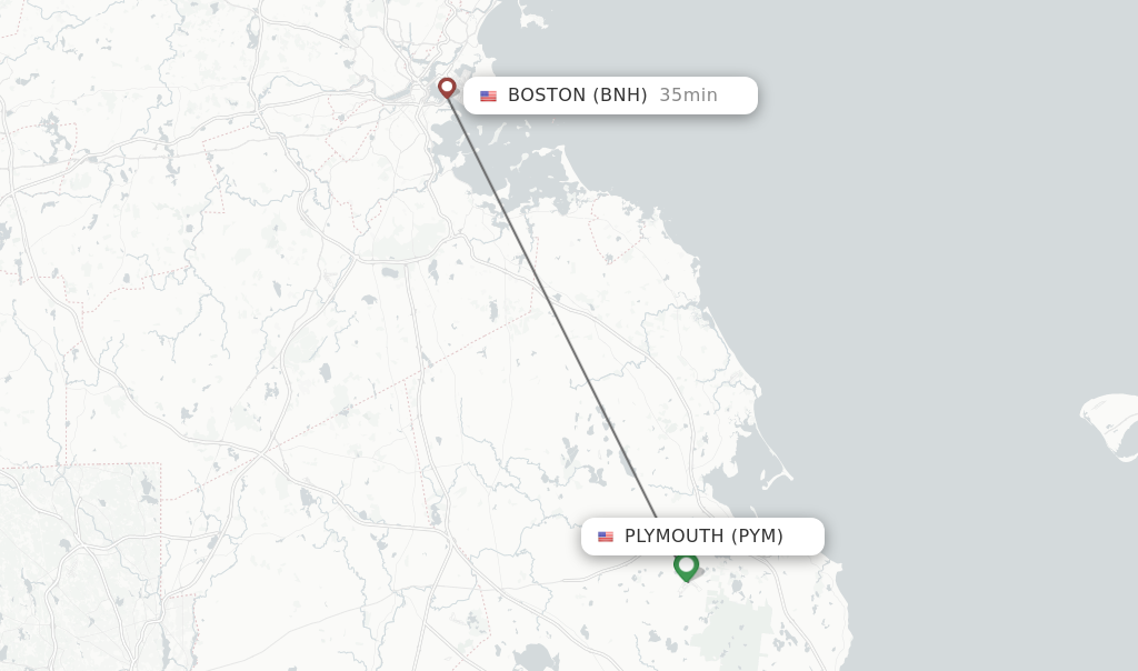 Flights from Plymouth to Boston route map
