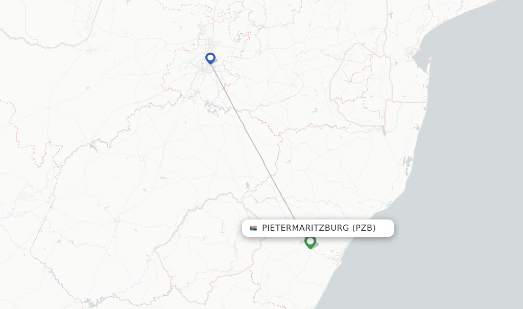 Route map with flights from Pietermaritzburg with Airlink