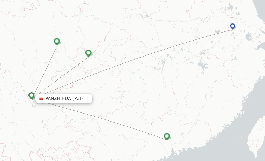 Route map with flights from Pan Zhi Hua with China Southern