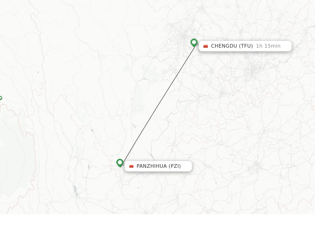 Flights from Pan Zhi Hua to Chengdu route map