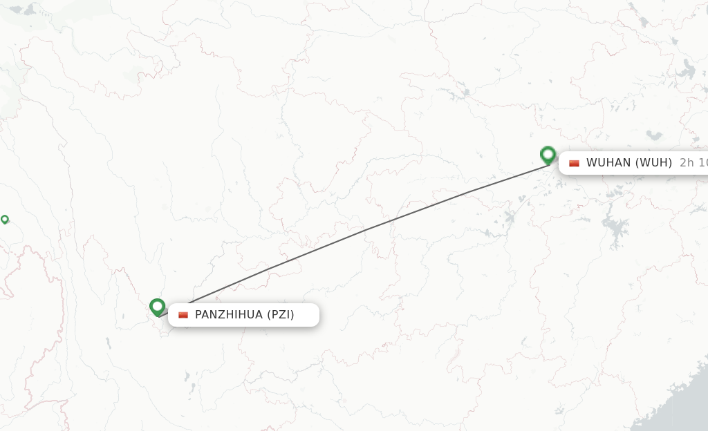 Flights from Pan Zhi Hua to Wuhan route map