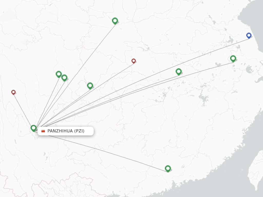 Flights from Pan Zhi Hua to Ninglang route map