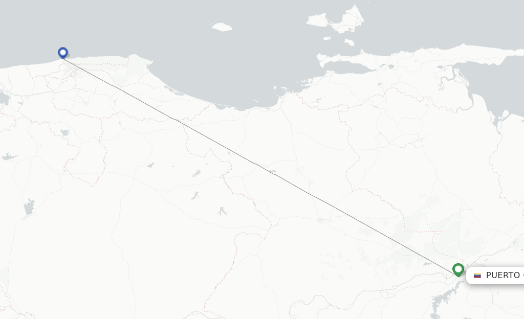 Route map with flights from Puerto Ordaz with DHL International Aviation ME