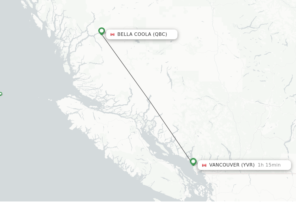 Flights from Bella Coola to Vancouver route map