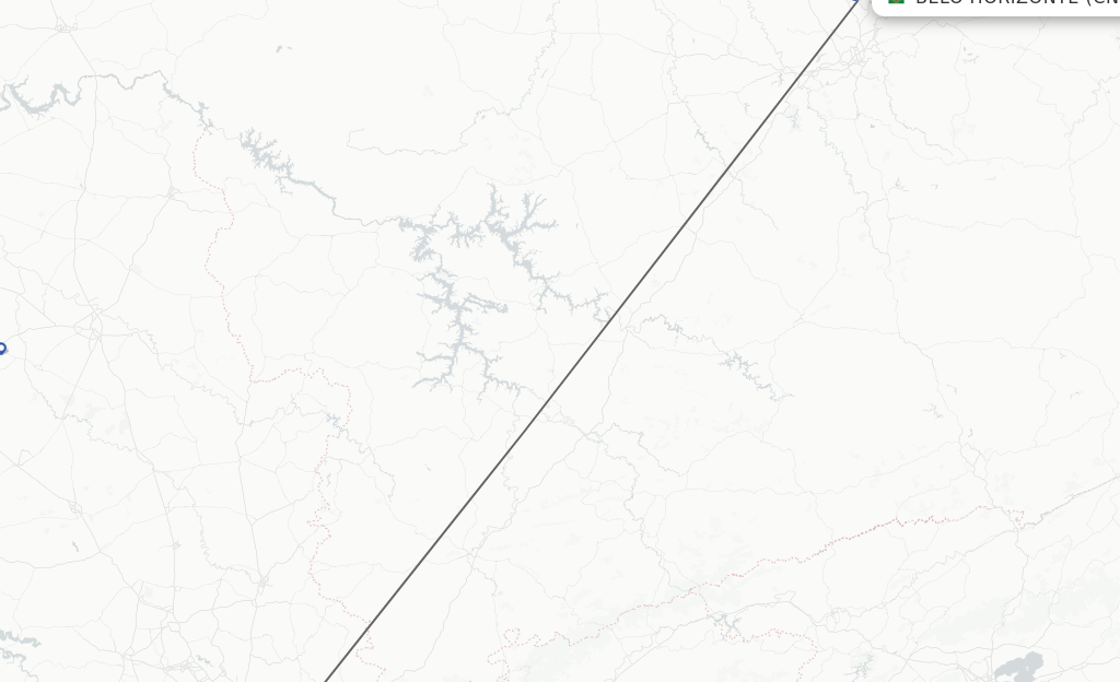 Flights from Jundiai to Belo Horizonte route map