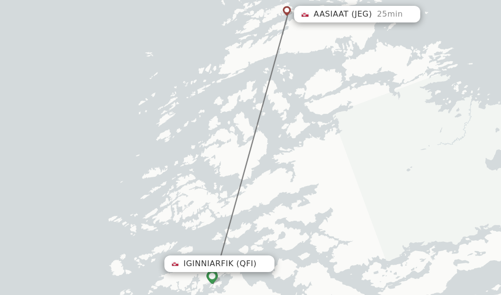 Flights from Iginniarfik to Aasiaat route map