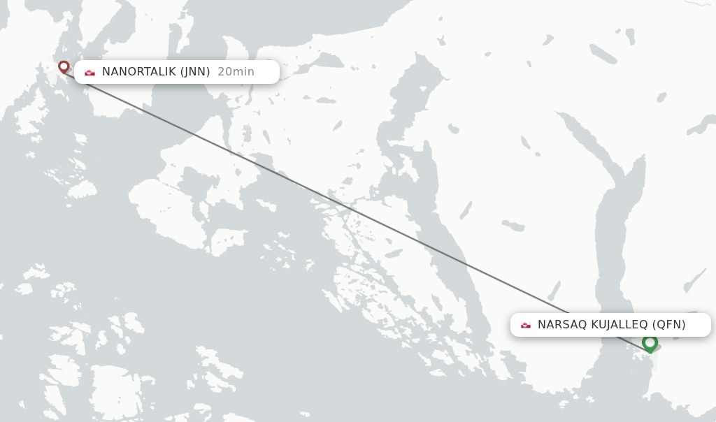 Flights from Narsaq Kujalleq to Nanortalik route map