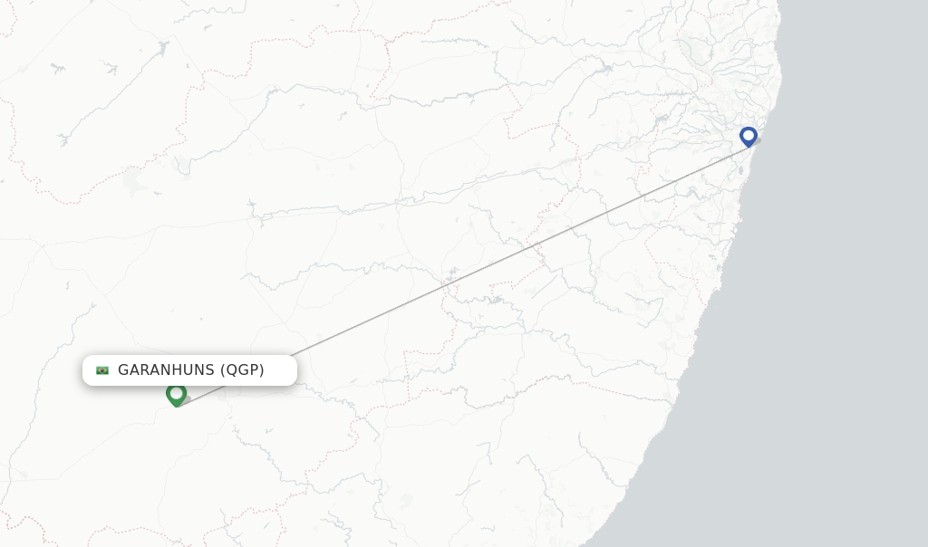 Route map with flights from Garanhuns with Azul