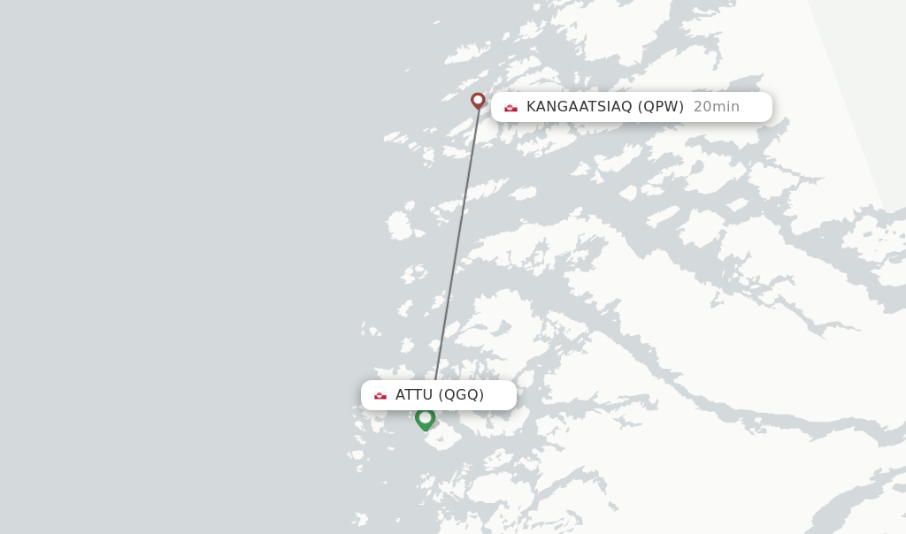 Flights from Attu to Kangaatsiaq route map