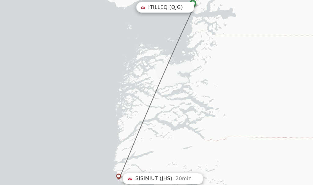 Flights from Itilleq to Sisimiut route map