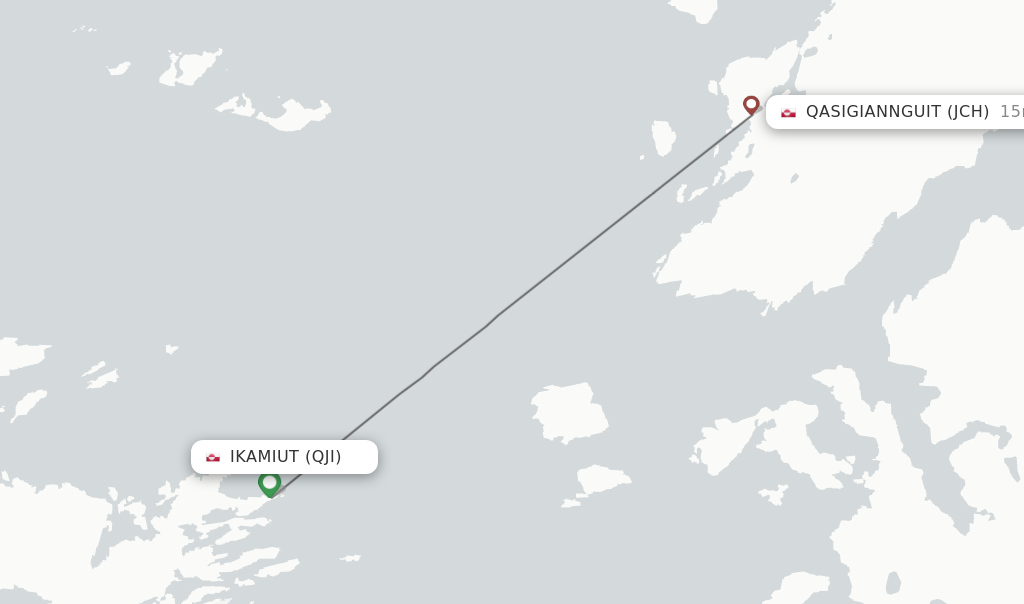 Flights from Ikamiut to Qasigiannguit route map