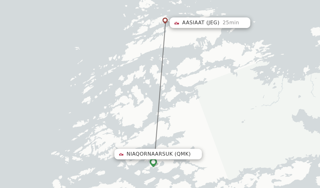 Flights from Niaqornaarsuk to Aasiaat route map